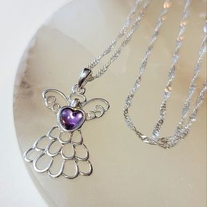 Mary Birthstone Angel Necklace June Alexandrite Color Filigree Silver Tone Avon